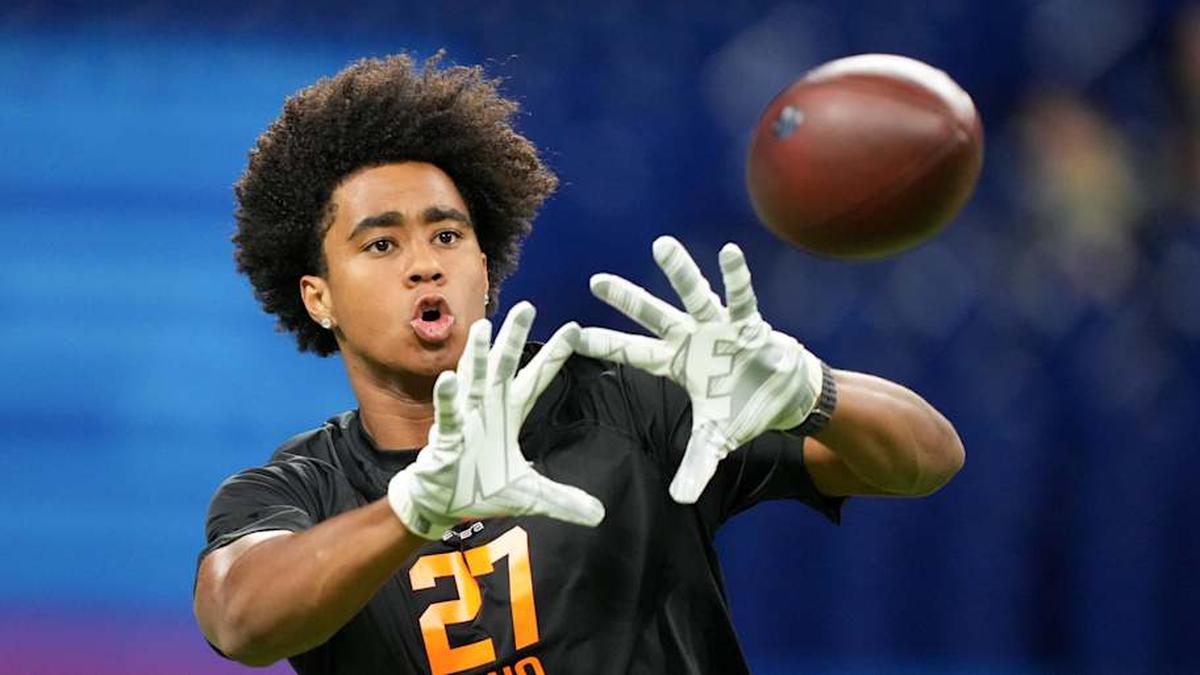  Former Southern California wideout Ja'Kobi Lane (WO27) during the NFL Scouting Combine at Lucas Oil Stadium. | Kirby Lee-Imagn Images 