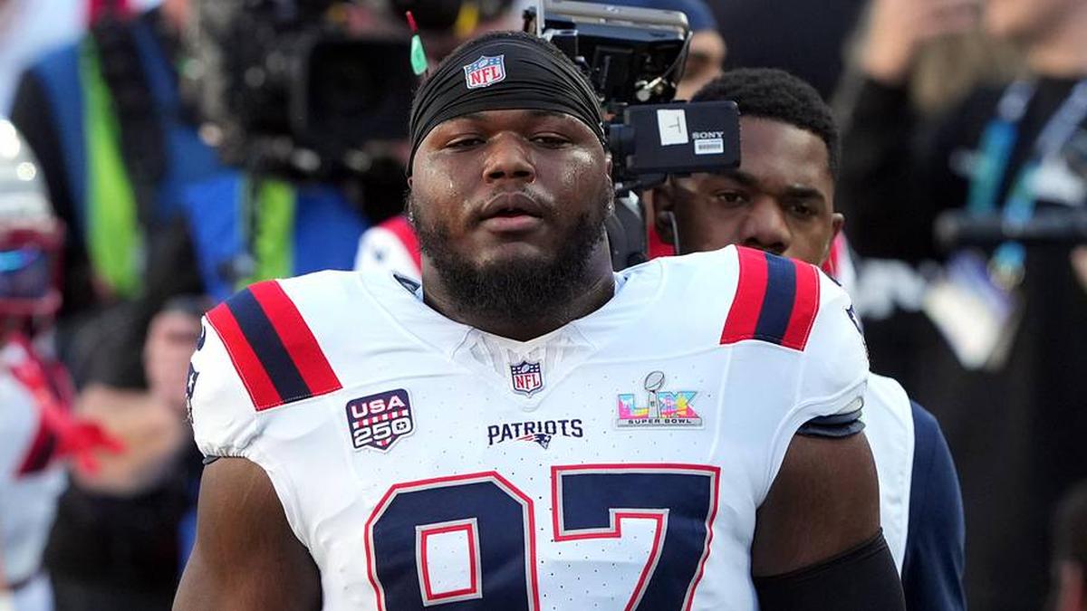  Feb 8, 2026; Santa Clara, CA, USA; New England Patriots defensive end Milton Williams (97) before Super Bowl LX against the Seattle Seahawks at Levi's Stadium. Mandatory Credit: Darren Yamashita-Imagn Images | Darren Yamashita-Imagn Images 