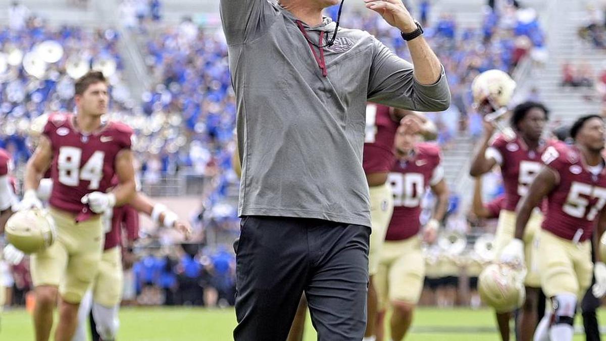  Sep 14, 2024; Tallahassee, Florida, USA; Florida State Seminoles head coach Mike Norvell before a game against the Memphis Tigers at Doak S. Campbell Stadium. Mandatory Credit: Melina Myers-Imagn Images | Melina Myers-Imagn Images 
