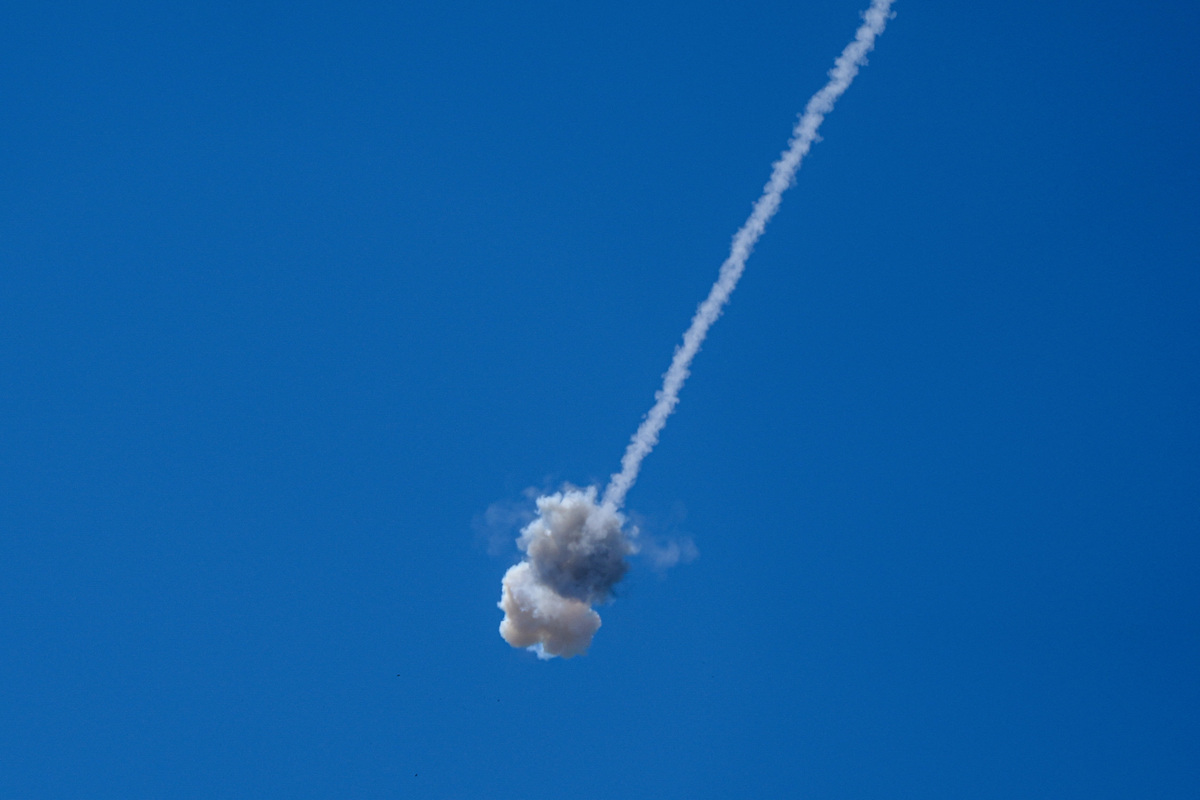 An interception by Israel's Iron Dome anti-missile system, as seen from the Israeli side of the Israel-Lebanon border, June 8, 2026. REUTERS/Ayal Margolin