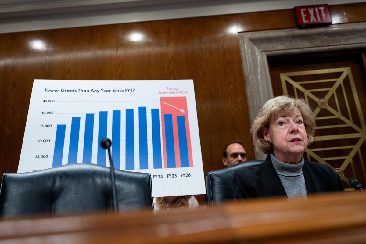 Ranking Member Sen. Tammy Baldwin (D-WI) speaks at a Senate Appropriations Labor, Health and Human Services, Education, and Related Agencies Subcommittee hearing on Capitol Hill in Washington, D.C., U.S., May 21, 2026. REUTERS/Annabelle Gordon