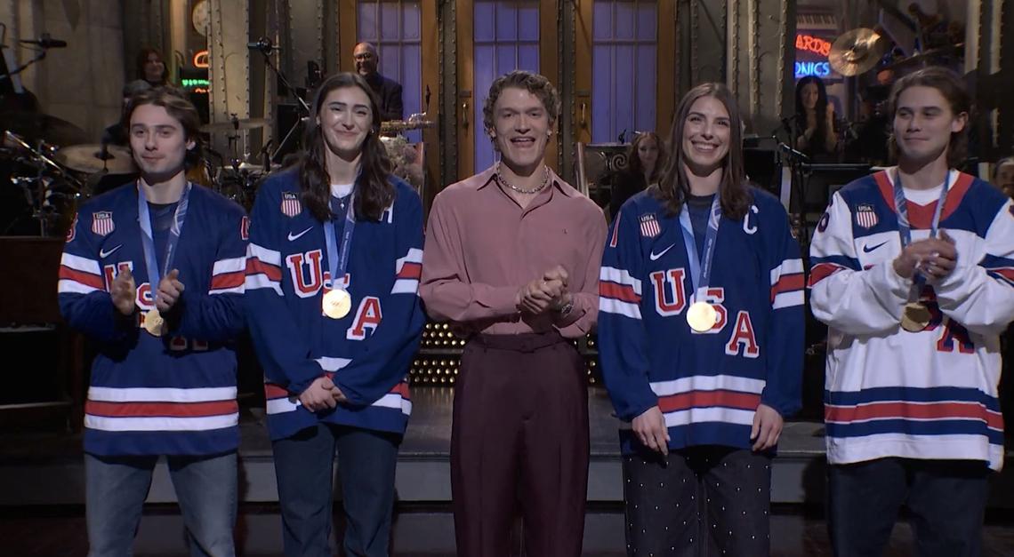  Team USA hockey stars join Connor Storrie on "Saturday Night Live"Courtesy NBC/X 