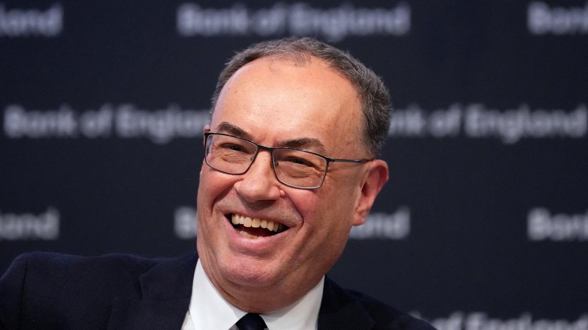 Bank of England Governor Andrew Bailey smiles during the Monetary Policy Report Press Conference at the Bank of England in London, Britain, April 30, 2026.     Kirsty Wigglesworth/Pool via REUTERS