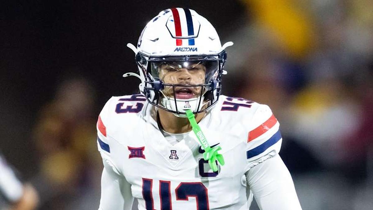  Nov 28, 2025; Tempe, Arizona, USA; Arizona Wildcats defensive back Dalton Johnson (43) against the Arizona State Sun Devils during the 99th Territorial Cup at Mountain America Stadium. Mandatory Credit: Mark J. Rebilas-Imagn Images | Mark J. Rebilas-Imagn Images 