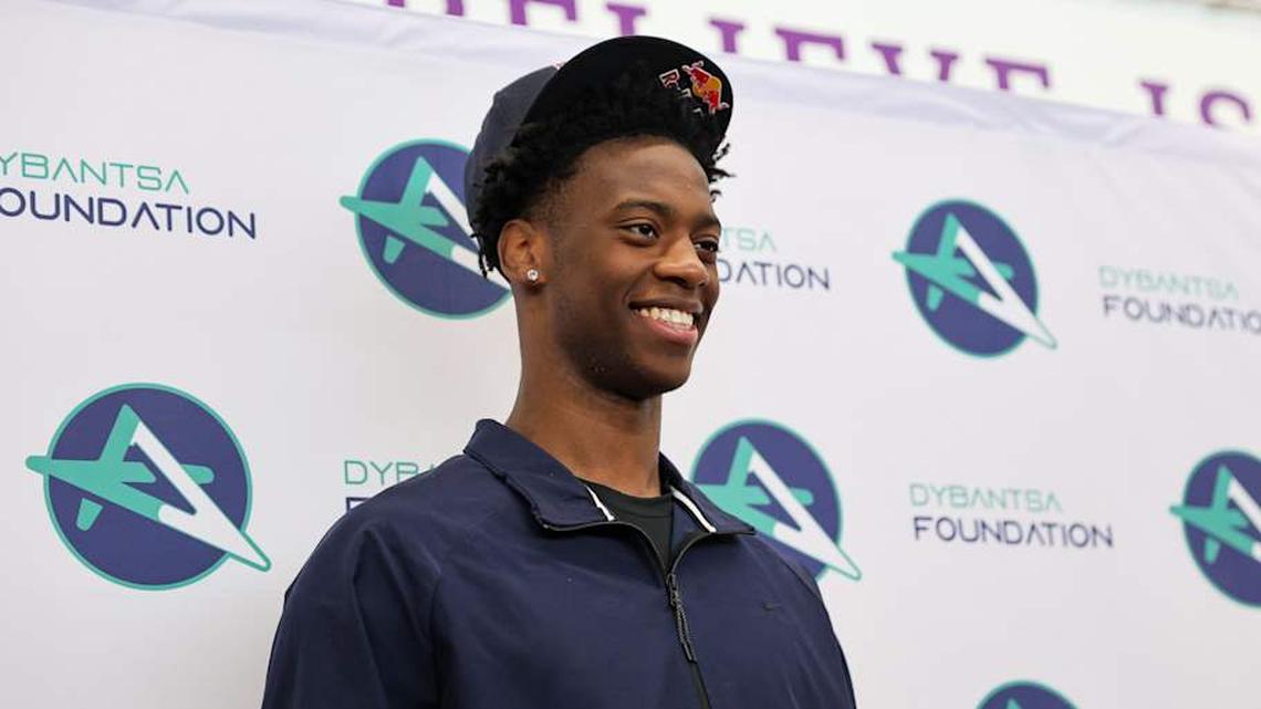 Brockton's AJ Dybantsa spends time with Davis School students after declaring for the 2026 NBA Draft at Davis School (K-8) in Brockton, Massachusetts on Thursday, April 23, 2026. | Jason Snow / The Enterprise / USA TODAY NETWORK via Imagn Images 