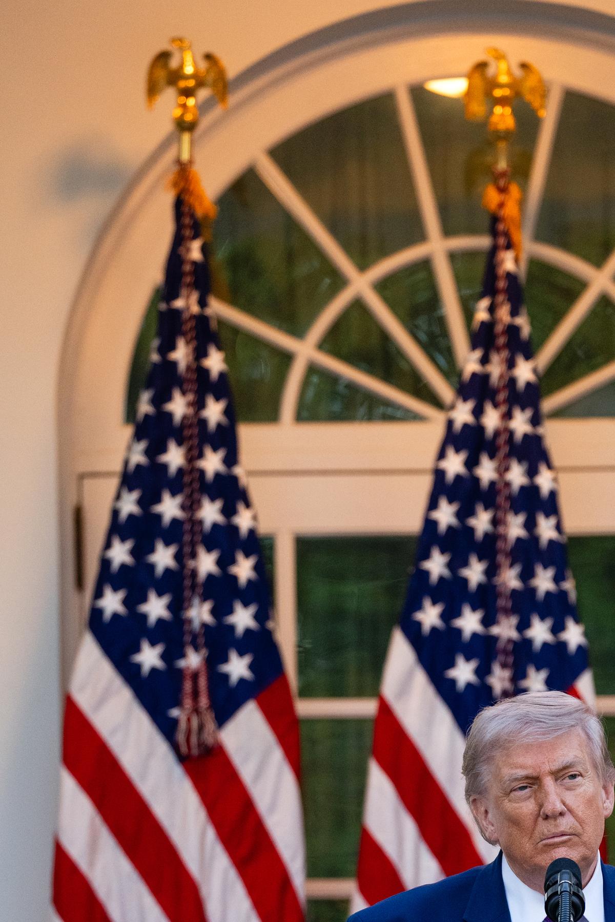 President Donald Trump delivers remarks during the Police Week Rose Garden Dinner Club at The White House in Washington, on May 11, 2026. "I don't think about Americans' financial situation," President Trump said recently when asked if economic pain was motivating him to make a deal with Iran. (Eric Lee/The New York Times)