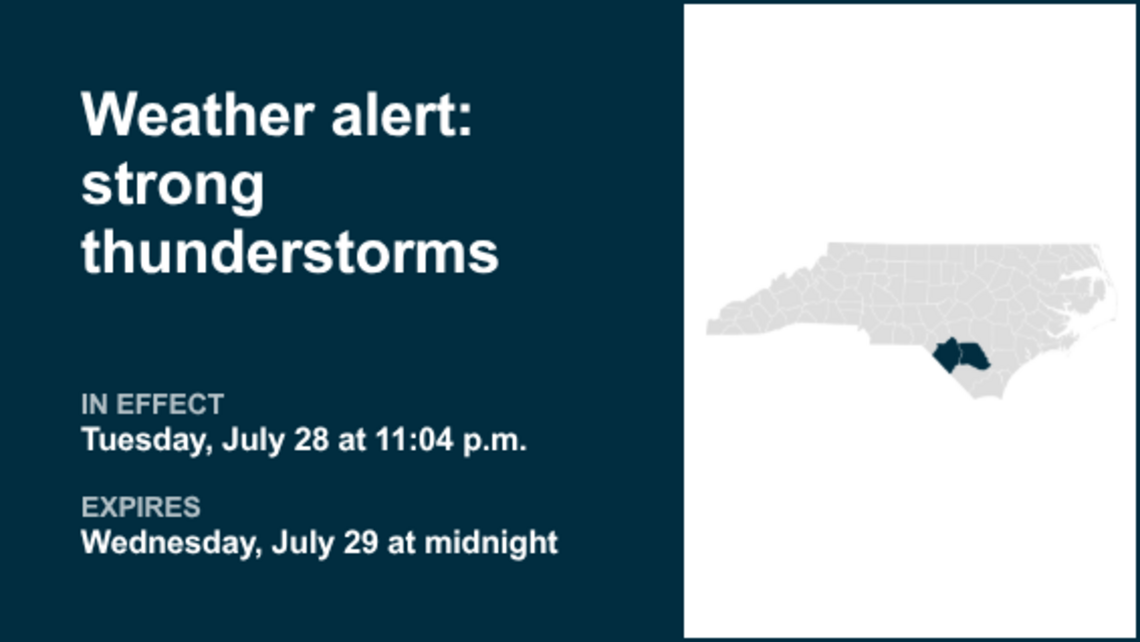 Weather alert for Robeson and Bladen counties until early Wednesday, says the NWS 