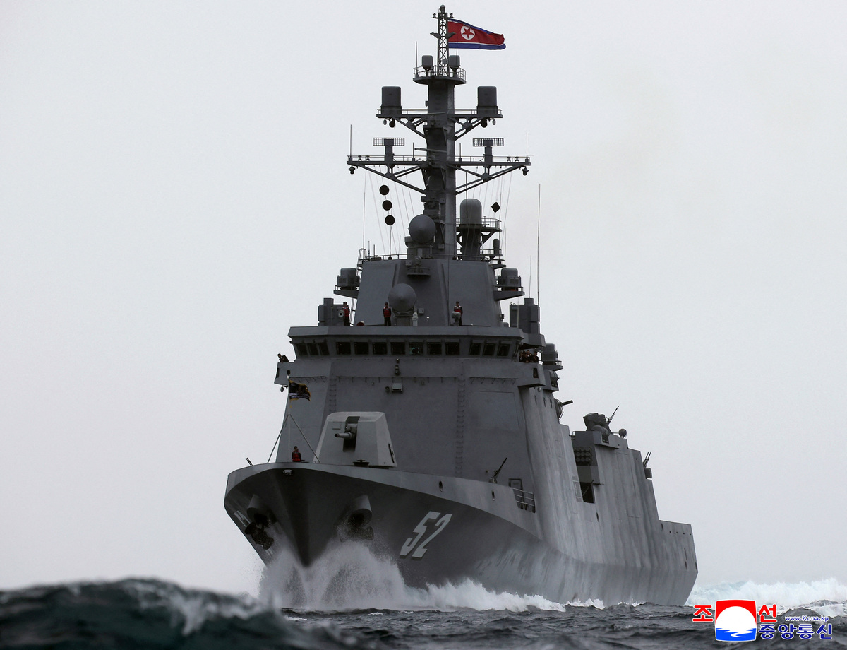 The naval vessel Kang Kon in an undisclosed location, in this picture released by North Korea's official Korean Central News Agency on June 6, 2026.   KCNA via REUTERS