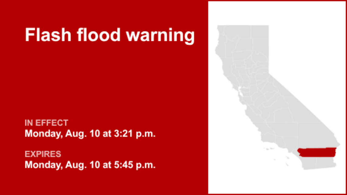 Flash flood warning in place for Riverside County early Monday evening 