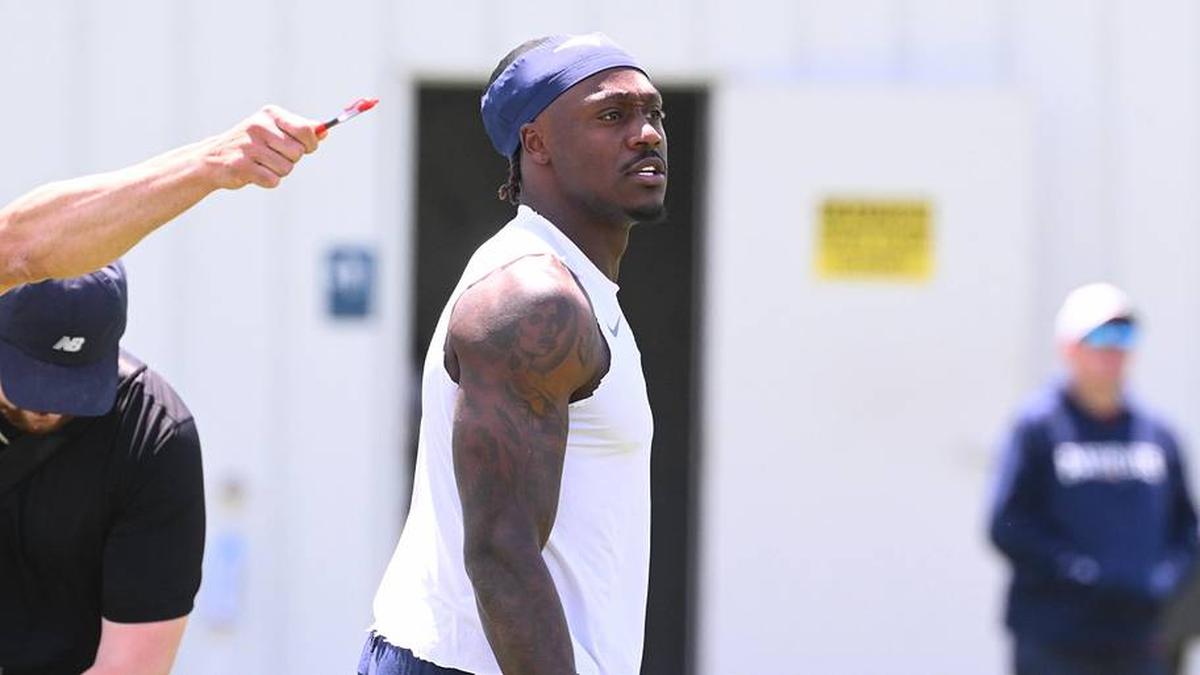  Jun 2, 2026; Foxborough, MA, USA; New England Patriots wide receiver A.J. Brown (1) arrives at the practice field for the team's OTA at Gillette Stadium. Mandatory Credit: Eric Canha-Imagn Images | Eric Canha-Imagn Images 