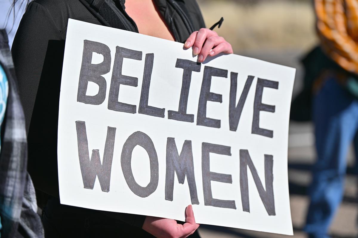  A sign as New Mexico lawmakers join the Women’s March for International Women’s Day Rally targeting Jeffrey Epstein’s Zorro Ranch on March 8, 2026, near Stanley, New Mexico. 