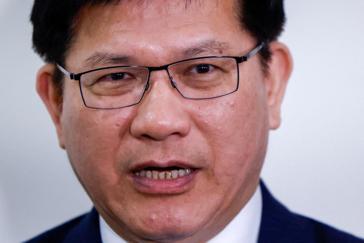FILE PHOTO: Taiwan's Foreign Minister Lin Chia-Lung takes questions from the members of the media in Taipei, Taiwan November 20, 2025. REUTERS/Ann Wang/File Photo