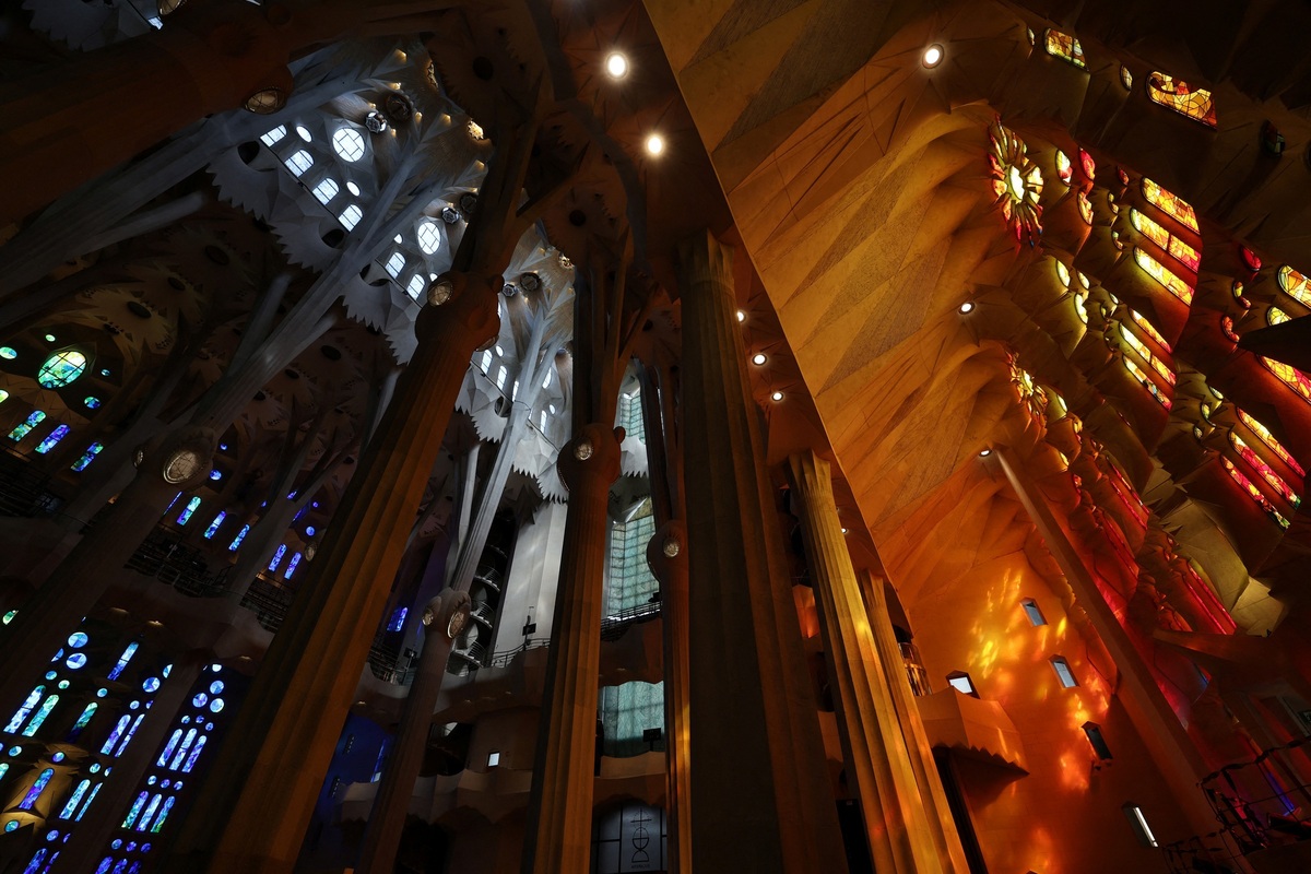  A view of the upper part of the interior of the Sagrada Familia, pictured on June 7, 2026. 
