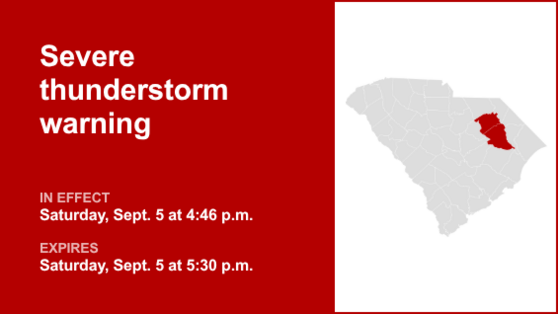 UPDATE: The current severe thunderstorm warning will expire at 5:30 p.m. 