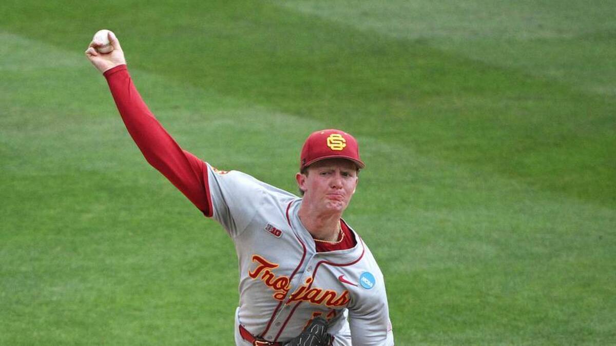  Jun 7, 2026; Chapel Hill, NC, USA; USC Trojans pitcher Andrew Johnson (13) pitches the ball to the North Carolina Tar Heels during the second inning at Boshamer Stadium. Mandatory Credit: Zachary Taft-Imagn Images | Zachary Taft-Imagn Images 