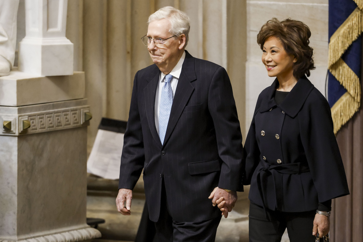  Senator Mitch McConnell and his wife, former Transportation Secretary Elaine Chao, at the U.S. Capitol on January 20, 2025. 