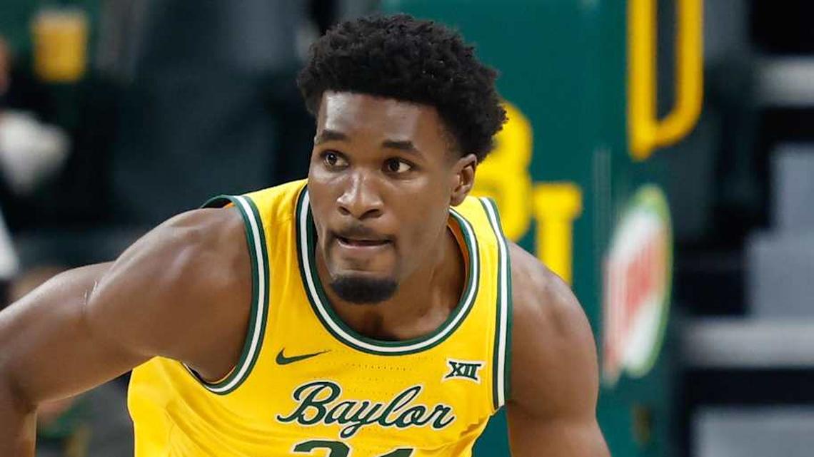  Mar 7, 2026; Waco, Texas, USA; Baylor Bears guard Tounde Yessoufou (24) dribbles the ball up court against the Utah Utes during the first half at Paul and Alejandra Foster Pavilion. Mandatory Credit: Chris Jones-Imagn Images | Chris Jones-Imagn Images 