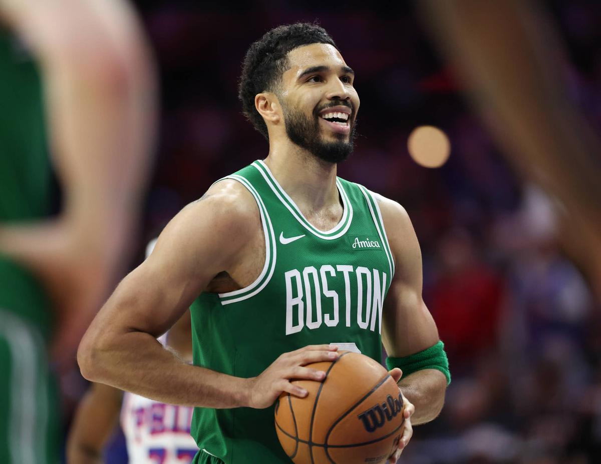  Apr 30, 2026; Philadelphia, Pennsylvania, USA; Boston Celtics forward Jayson Tatum (0) prepares to take a foul shot against the Philadelphia 76ers during the second quarter at Xfinity Mobile Arena. Mandatory Credit: Bill Streicher-Imagn Images 