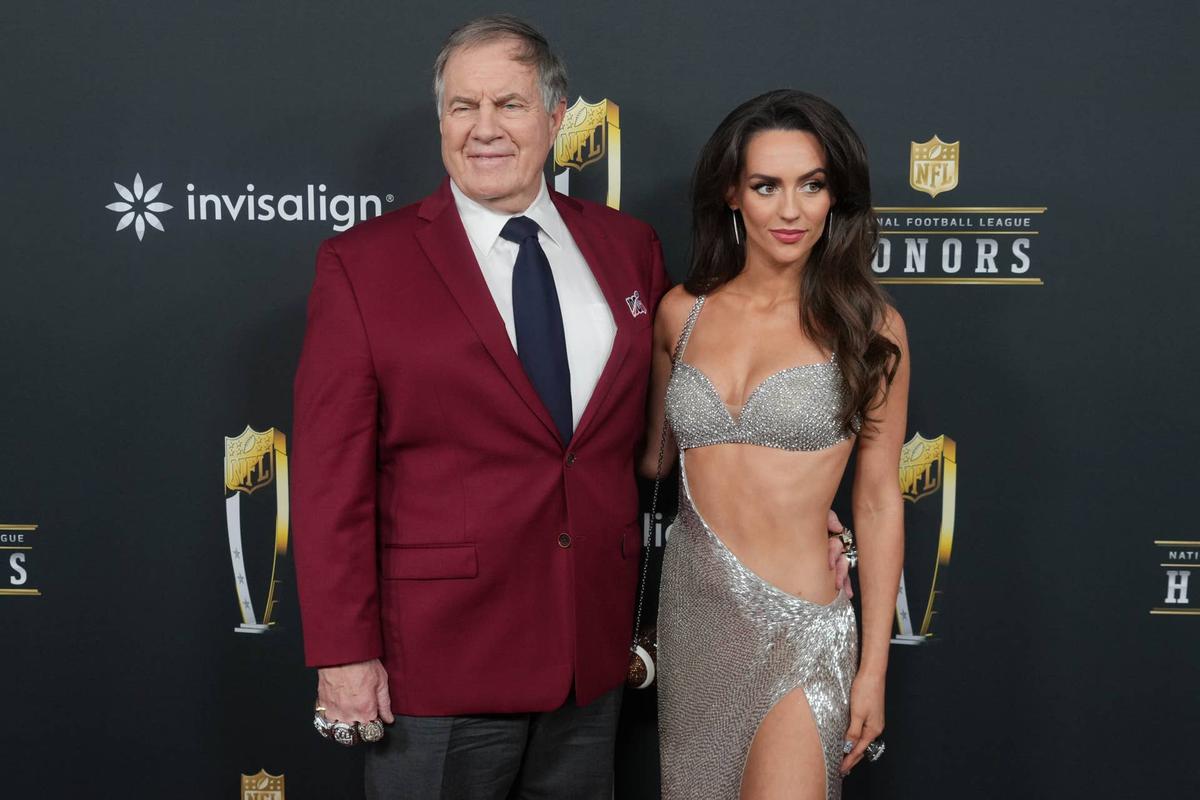  Feb 6, 2025; New Orleans, LA, USA; Bill Belichick and Jordon Hudson on the red carpet before Super Bowl LIX NFL Honors at Saenger Theatre. Mandatory Credit: Kirby Lee-Imagn Images 
