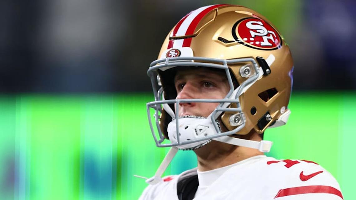 Jan 17, 2026; Seattle, WA, USA; San Francisco 49ers quarterback Brock Purdy (13) warms up before the start of the second half against the Seattle Seahawks in an NFC Divisional Round game at Lumen Field. Mandatory Credit: Kevin Ng-Imagn Images | Kevin Ng-Imagn Images 