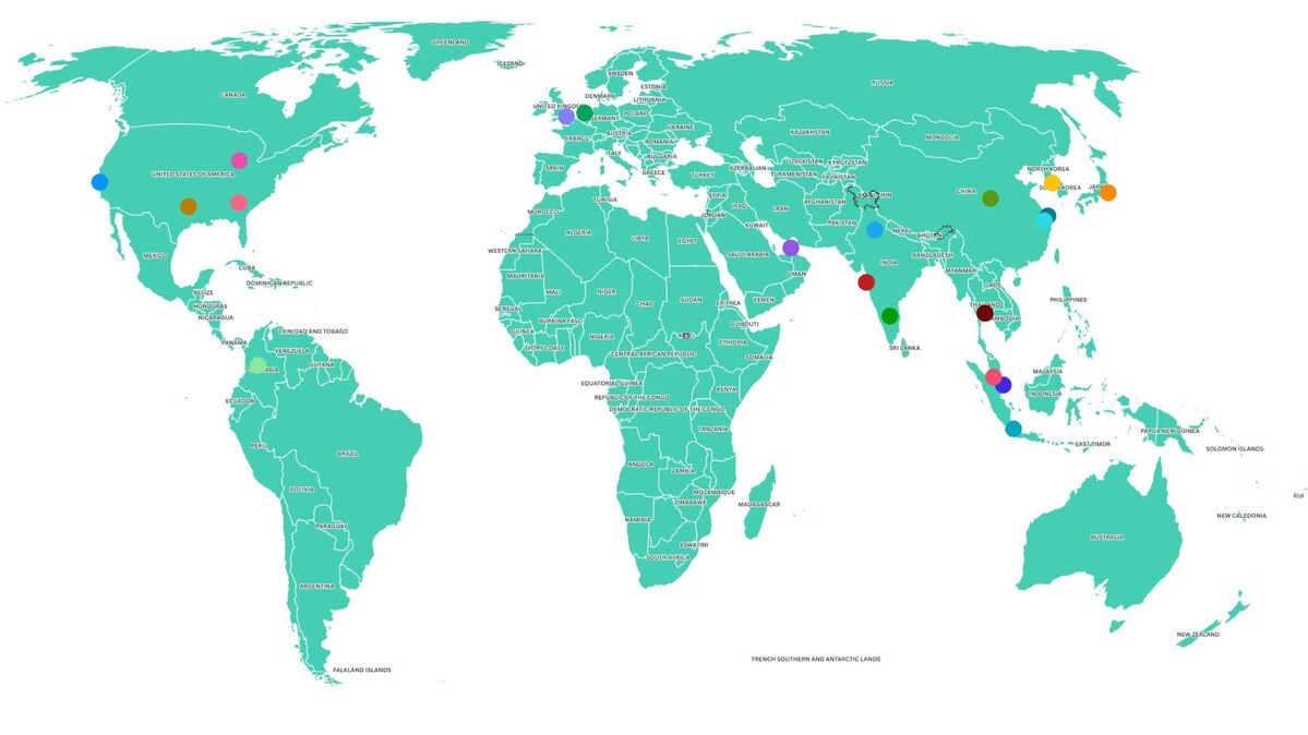 Map highlighting world's best airports for layovers. 