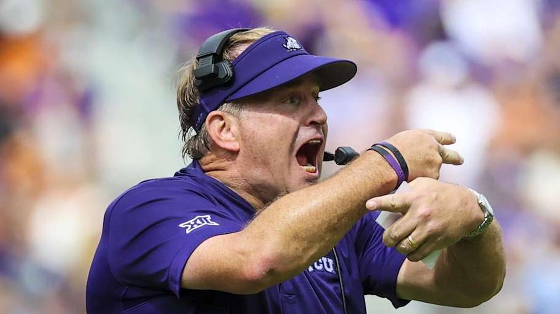  Oct 2, 2021; Fort Worth, Texas, USA; TCU Horned Frogs head coach Gary Patterson reacts during the first half against the Texas Longhorns at Amon G. Carter Stadium. Mandatory Credit: Kevin Jairaj-Imagn Images | Kevin Jairaj-Imagn Images 