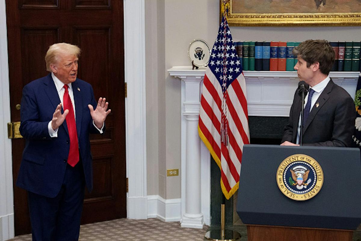  President Donald Trump and OpenAI CEO Sam Altman speak during a Jan. 21, 2025, news conference during which Trump announced an investment in AI infrastructure. Andrew Harnik/Getty Images 
