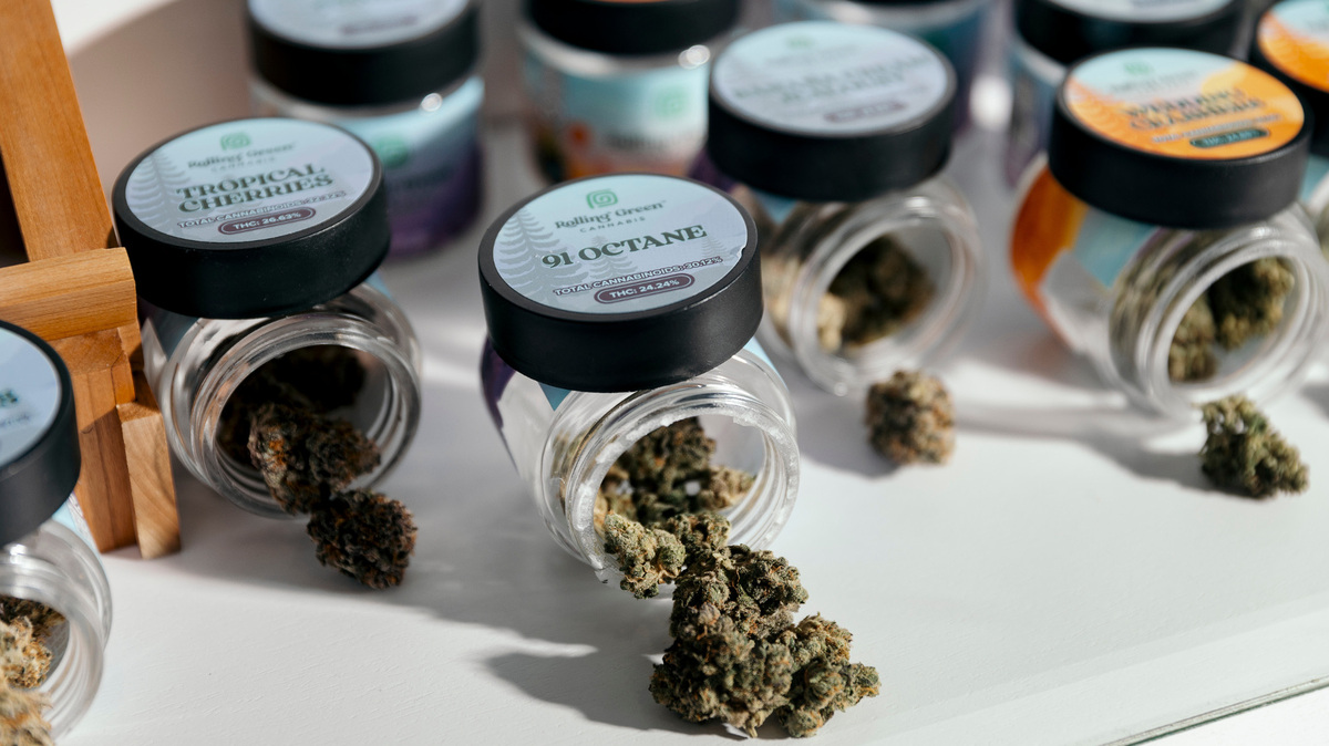 Cannabis is shown in a dispensary.