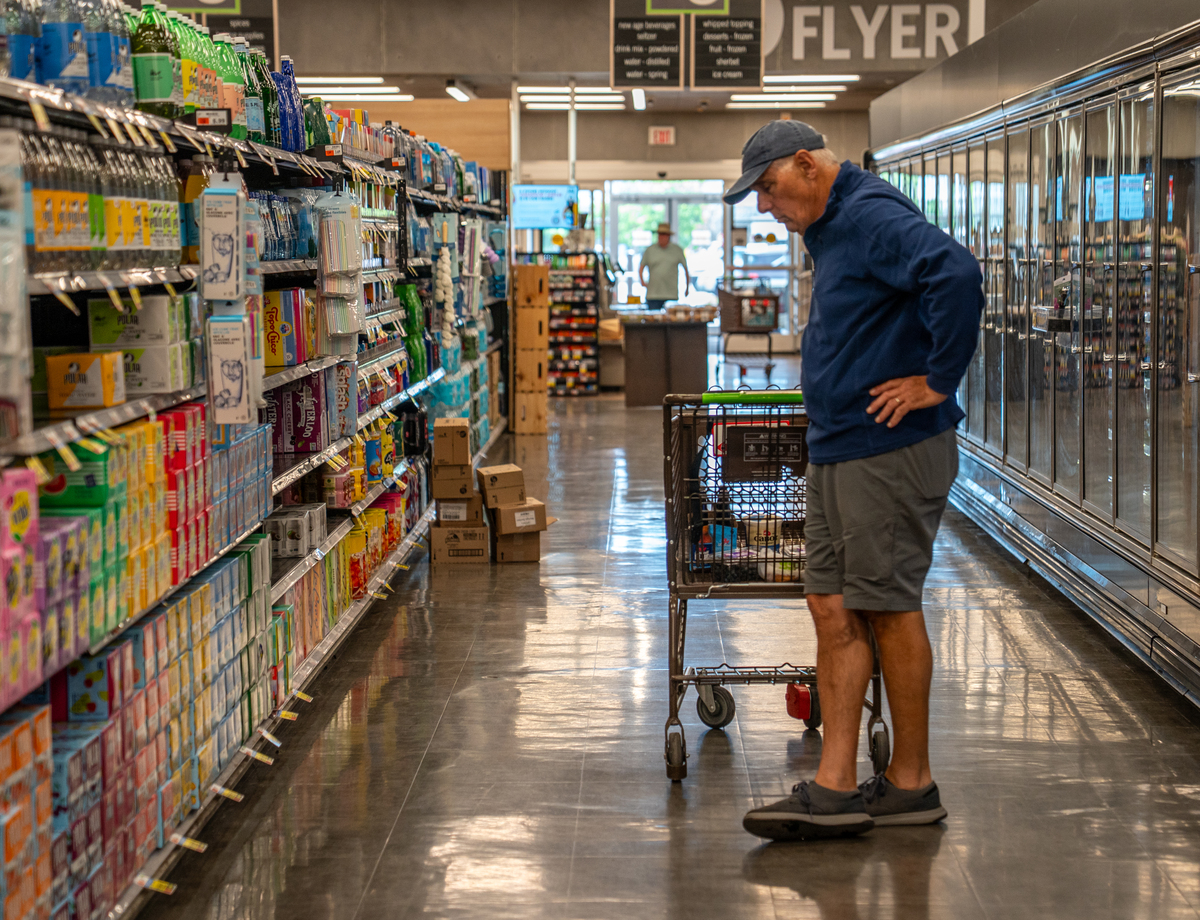  A shopper looks at a beverage display on June 4, 2026, at the Market 32 supermarket in South Burlington, Vermont. 