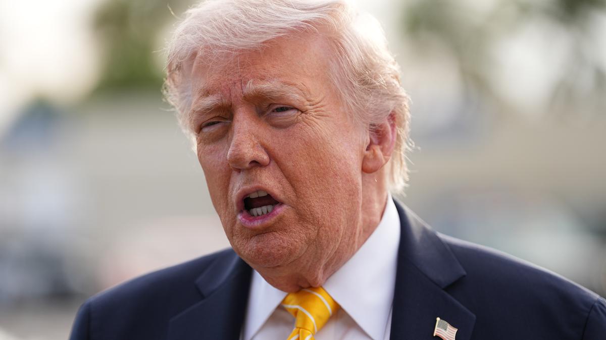 Trump. President Donald Trump talks to reporters before he boards Air Force One at Palm Beach International Airport in West Palm Beach, Florida, Saturday May 2, 2026, en route Miami.