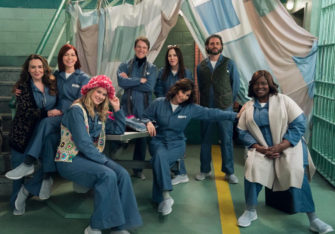 “Ramen Holiday” -- Coverage of the CBS Original Series ELSBETH, scheduled to air on the CBS Television Network.   Pictured (L-R): Alyssa Milano as Pupetta Del Ponte. Carrie Preston as Elsbeth Tascioni, Elizabeth Lail as Quinn Powers, Stephen Moyer as Alex Modarian, Gina Gershon as Vanessa Holmes, Arian Moayed as Joe Dillon, and Retta as Margo Clarke   Photo: Michael Parmelee/CBS ©2025 CBS Broadcasting, Inc. All Rights Reserved.