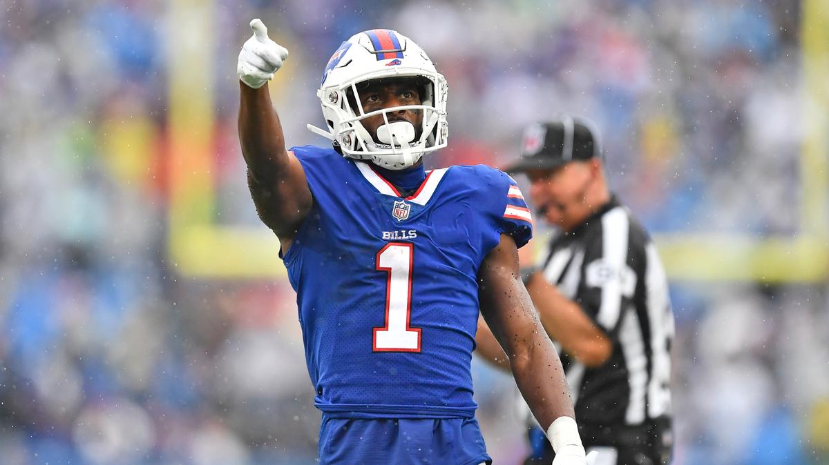 Buffalo Bills wide receiver Emmanuel Sanders (1) signals for a first down during the second half of an NFL football game against the Houston Texans, Sunday, Oct. 3, 2021, in Orchard Park, N.Y. (AP Photo/Adrian Kraus)