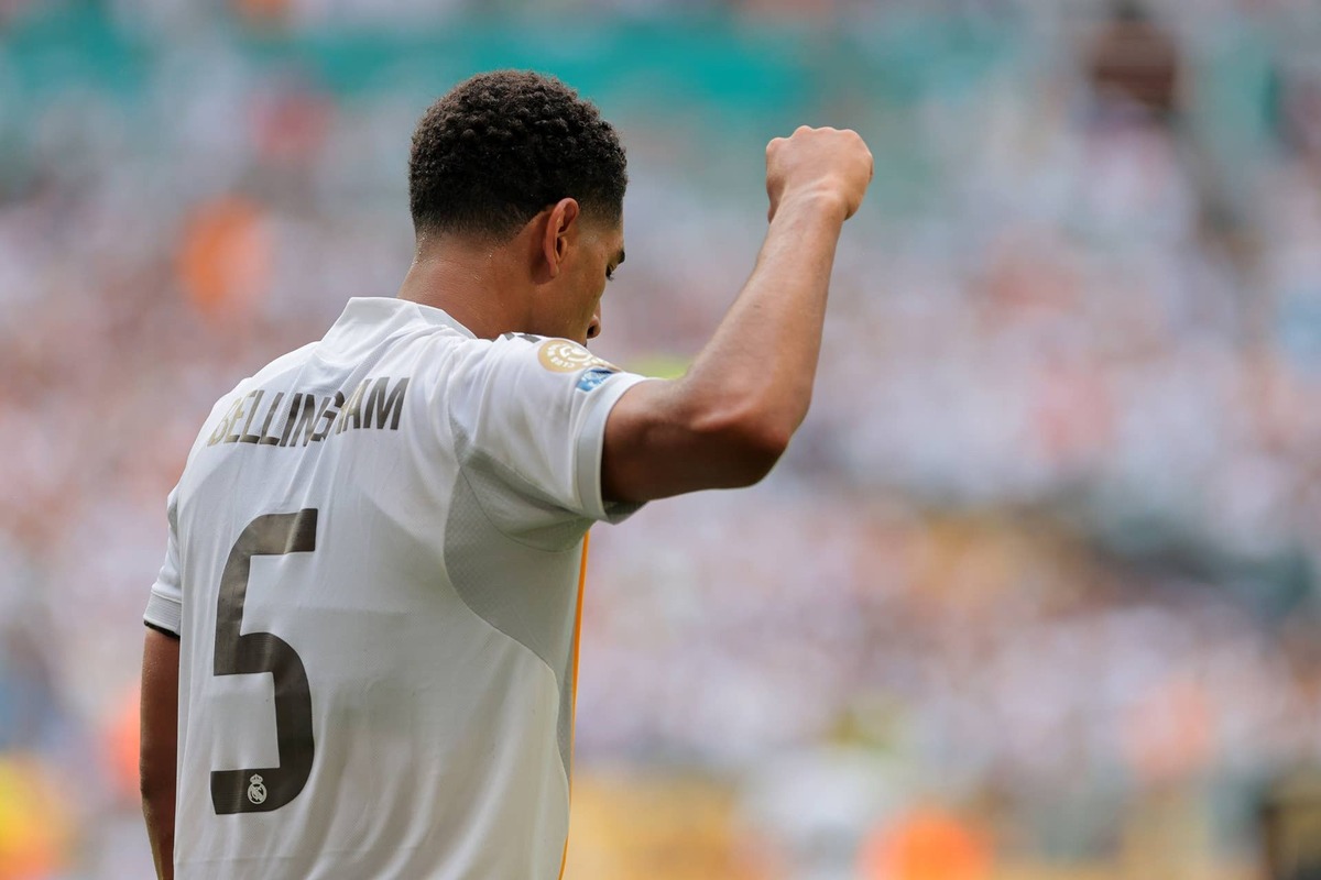  Jude Bellingham (5) reacts after the match against Juventus FC. Sam Navarro-Imagn Images