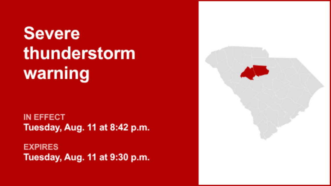 UPDATE: The current severe thunderstorm warning for Midlands will be expiring at 9:45 p.m. 