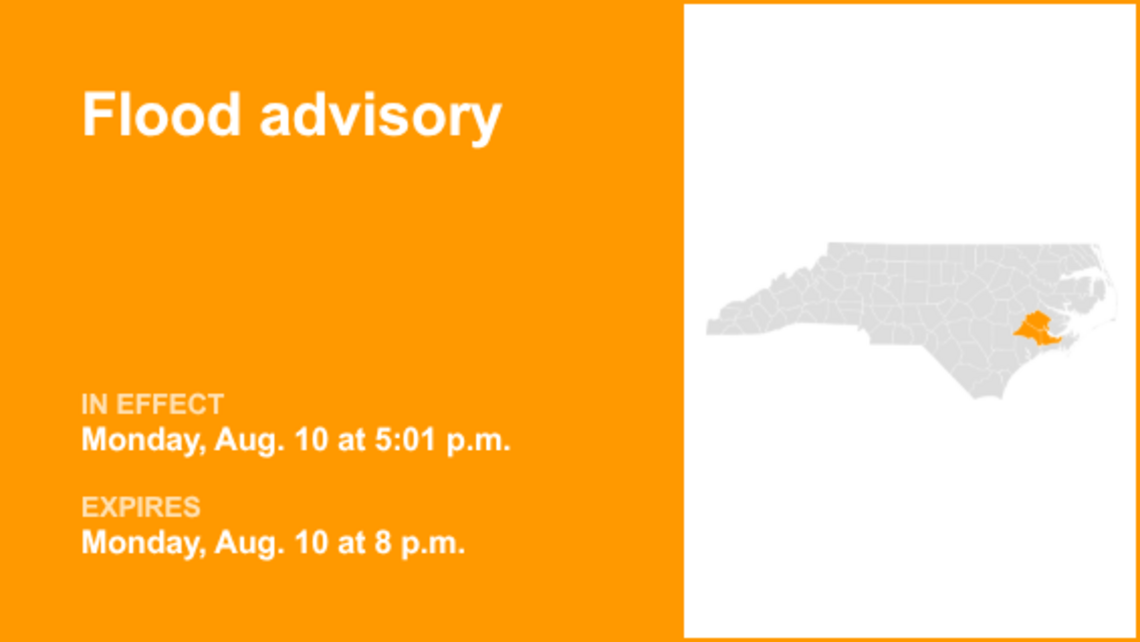 Flood advisory in place for Craven and Jones counties Monday evening, says the NWS 