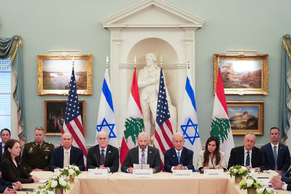 State Department Chief of Staff Daniel Holler speaks as Israeli Ambassador to the U.S. Yechiel Leiter and Lebanese Ambassador to the U.S. Nada Hamadeh, accompanied by U.S. Ambassador to Lebanon Michel Issa, attend a meeting between Israeli and Lebanese delegations hosted by the United States, after the Trump administration said Israel and Lebanon agreed to implement a ceasefire to end hostilities, at the State Department in Washington, D.C., U.S., June 3, 2026. REUTERS/Nathan Howard