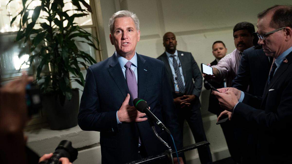 Former Speaker of the House Kevin McCarthy (R-CA) speaks to reporters at the United States Capitol on Tuesday, Oct, 3, 2023.
