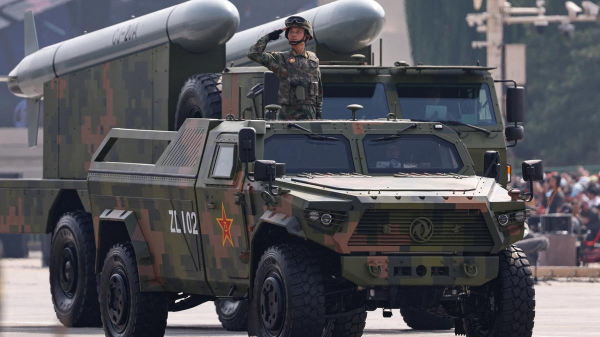 Strategic strike group displays CJ-20A cruise missiles during a military parade to mark the 80th anniversary of the end of World War Two, in Beijing, China, September 3, 2025. REUTERS/Tingshu Wang