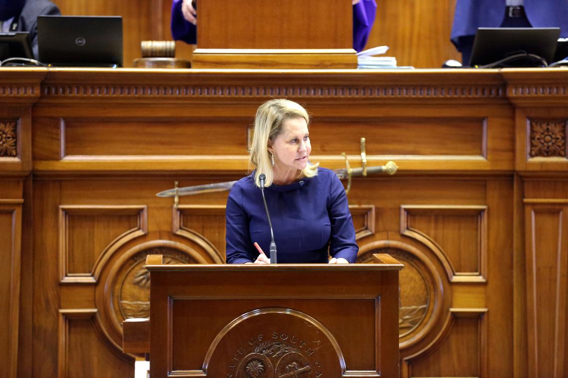 South Carolina Sen. Sandy Senn, R-Charleston, speaks about a bill that would ban almost all abortions in the state on Thursday, Jan. 28, 2021, in Columbia, South Carolina. Senn recently found herself in hot water over an email she sent to all of her senate colleagues and their staff. (AP Photo/Jeffrey Collins)