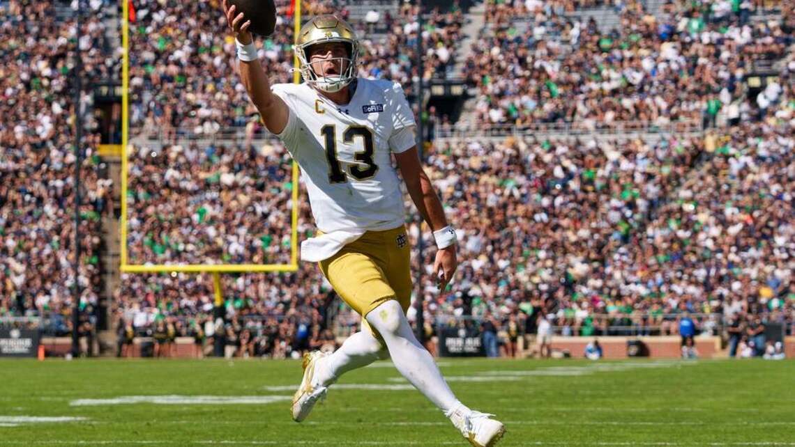 CJ Carr accounts for 4 TDs in No. 3 Notre Dame's rout of Purdue 