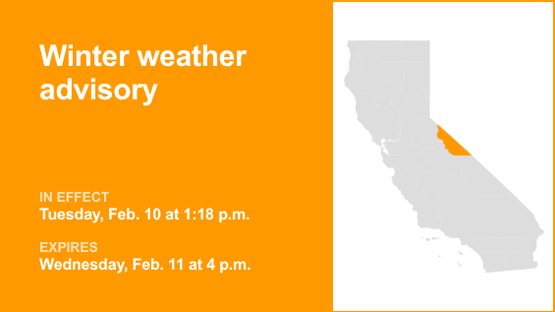 Mono County placed under a winter weather advisory until early Wednesday evening 