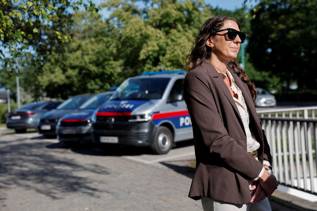 Anna Maier, defence attorney of Austrian defendant Beran A, who pleaded guilty to planning an attack on U.S. singer Taylor Swift's Vienna concert in 2024, waits for the beginning of the final day of his trial outside the courthouse in Wiener Neustadt, Austria, May 28, 2026. REUTERS/Lisa Leutner