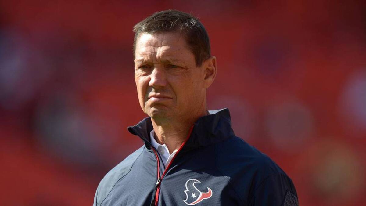  Oct 20, 2013; Kansas City, MO, USA; Houston Texans offensive coordinator Rick Dennison during the game against the Kansas City Chiefs at Arrowhead Stadium. The Chiefs defeated the Texans 17-16. Mandatory Credit: Kirby Lee-Imagn Images | Kirby Lee-Imagn Images 