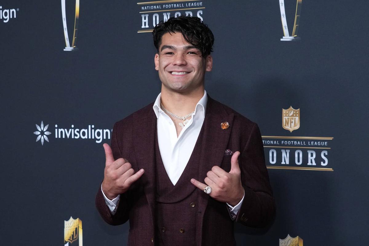  Feb 5, 2026; San Francisco, CA, USA; Puka Nacua on the NFL Honors Red Carpet before Super Bowl LX at Palace of Fine Arts. Mandatory Credit: Kirby Lee-Imagn Images 