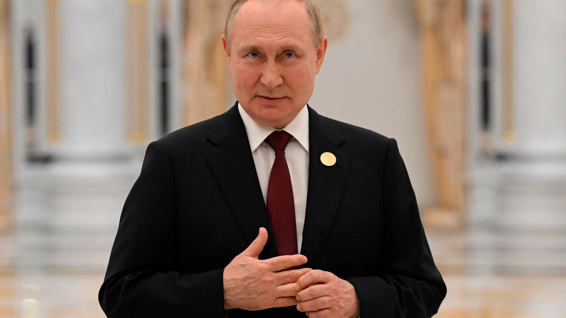 Russian President Vladimir Putin speaks to the media in Ashgabat, Turkmenistan, on June 30.