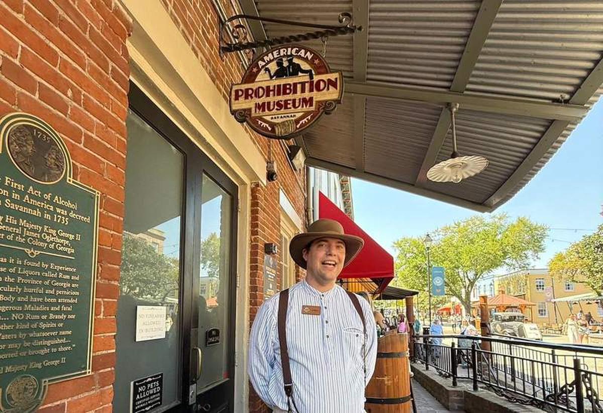  The American Prohibition Museum entrance, leading to an immersive speakeasy experience where guests can enjoy Prohibition-era cocktails and a 1920s atmosphere. Photo credit: Sharon Kurtz 