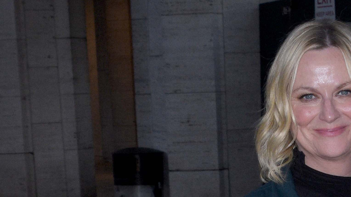 Bye, Black Coats! Amy Poehler's Moody Teal Look Is So Chic 