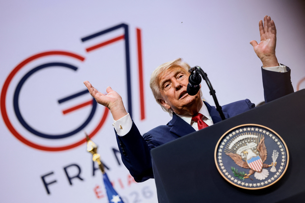 U.S. President Donald Trump holds a press conference during the G7 Summit in Evian-les-Bains, France, June 17, 2026. REUTERS/Evelyn Hockstein