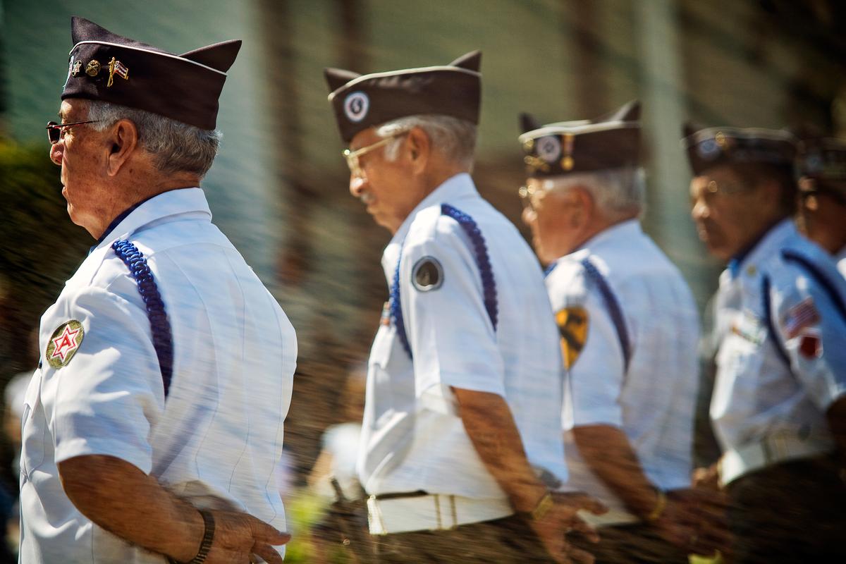  Veterans of the Korean War and members of chapter #56 of the Korean War Veterans Association participate at the memorial service in Santa Paula at the Veterans Memorial Park, California. 