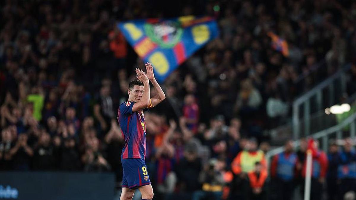 Robert Lewandowski was moved to tears as Barcelona paid tribute to him in his final game at the Camp Nou. | Eric Alonso/Getty Images 